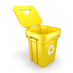 3D rendering Yellow Recycling Bin