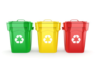 3D rendering Multicolor Recycling Bins