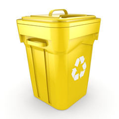 3D rendering Yellow Recycling Bin