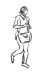 woman walking ink sketch isolated