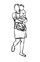 Obraz premium mother and child ink sketch isolated