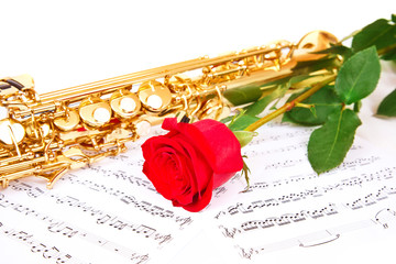 Musical notes and saxophone