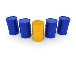 3D rendering blue and yellow barrels