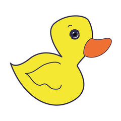 yellow duck baby toy over white background. vector illustration