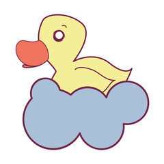 blue cloud with yellow duck baby toy over white background. vector illustration