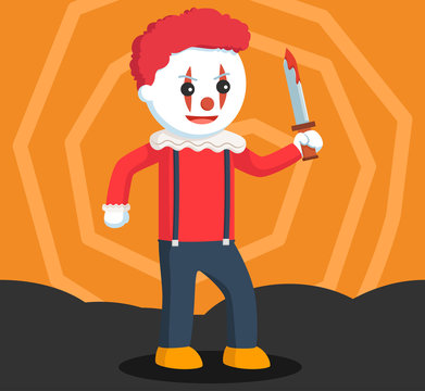 evil clown holding bloody knife