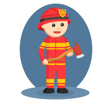firefighter wielding axe vector illustration design