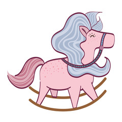 cute pink horse toy over white background. vector illustration