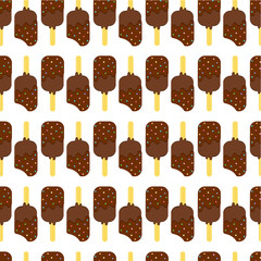 Seamless Colorful Ice Cream Pattern.  Ice Cream Dessert on a Wooden Stick. Vector illustration.
