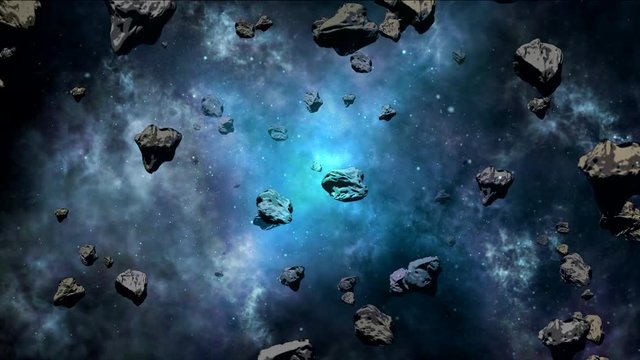 Cataclysm, explosion, collision in space.  Formed asteroids in the solar system.