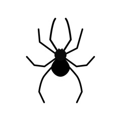 Cute cartoon black spider silhouette poisonous insect. Isolated. White background. Flat design.
