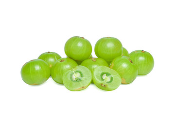 Indian gooseberry or Amla (Phyllanthus emblica) on white