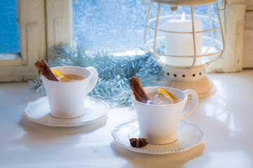 Tea with cinnamon and orange for Christmas