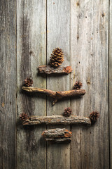 Christmas tree made of wooden cones and twigs