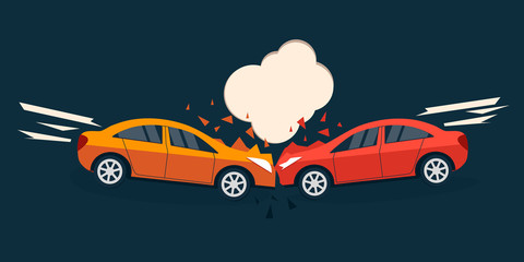 Accident road situation. Car accident comic style vector illustration.  Car accident flat design. Car crash banner.