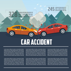 Car accident infographics. Car crash template flat style. Vector illustration.