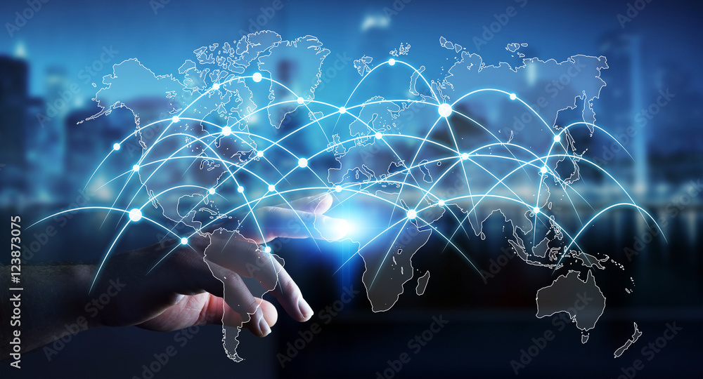 Aufkleber Businessman touching global network and data exchanges 3D render
