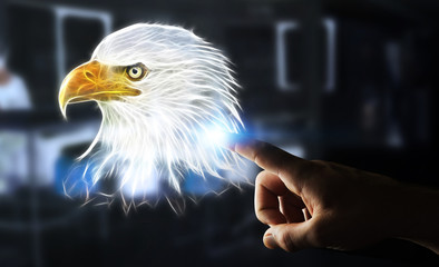 Person touching fractal endangered eagle illustration 3D renderi