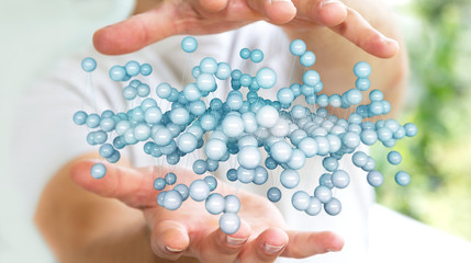 Businessman holding abstract connection interface 3D rendering