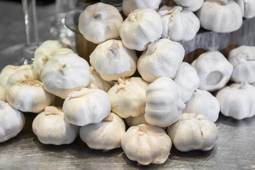Garlic : Close up at group of garlic, Set up Garlics for decorate Asian vegetable event, Garlic Background, Fresh garlic , Garlic group