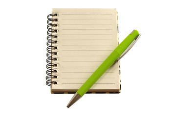 Notebook and pen isolated on white background