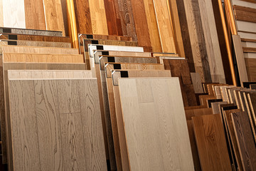 Sample parquet boards in hardware store