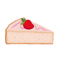 Slice of cake with strawberry. Cheesecake with berries. Flat style.