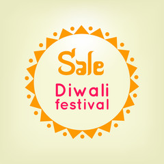 Diwali festival yellow sale label or banner, vector image