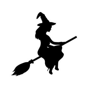 Young witch flying on a broomstick
