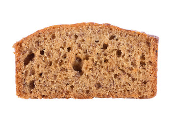 Almond banana bread on white background