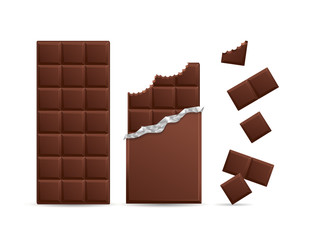 Realistic Chocolate Bar Bitten with Pieces. Vector - 123875607