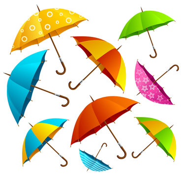 Falling Color Umbrellas Background. Vector