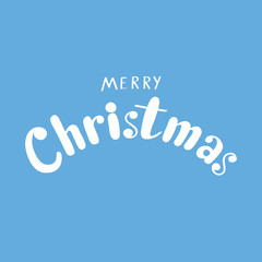 Hand written calligraphic phrase Merry Christmas on blue background