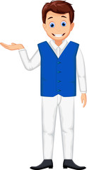 cute waiter man cartoon posing