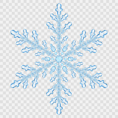 Big translucent crystal snowflake in light blue colors. Transparency only in vector file