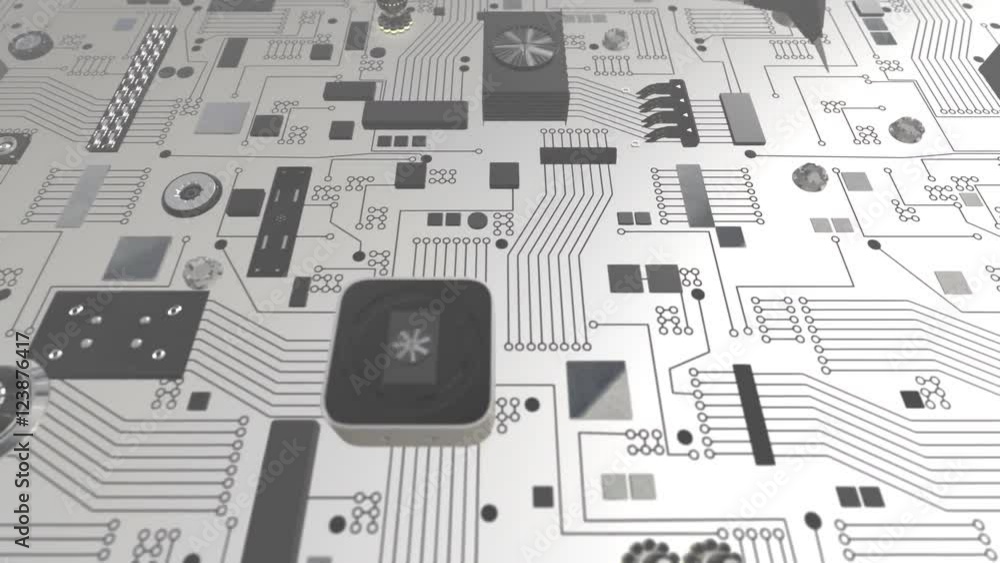 Poster seamless looping 3d animation of an illuminated futuristic circuit board with an email icon