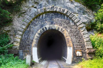 Fotobehang Tunnel Treintunnel met spoor - oud