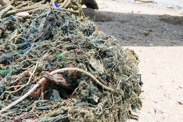 Abstract background with a pile of old fishing nets