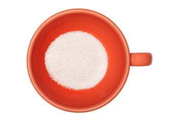 Orange cup of coffee with sugar on a white background