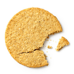 Broken Scottish oatcake isolated on white from above.