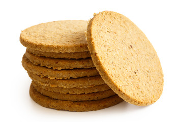 Pile of Scottish oatcakes isolated on white.