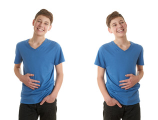 Cute teenager boy over white isolated background