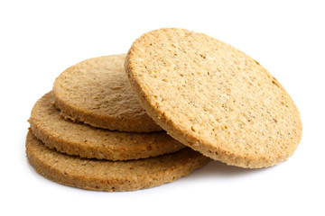 Pile of Scottish oatcakes isolated on white.