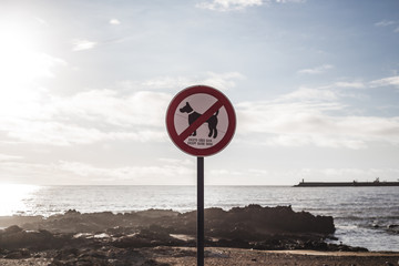 prohibition sign,except guide dog on portuguese beach