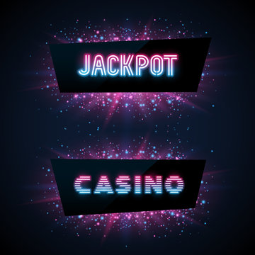 Jackpot advertisement template. Colorful dust on dark background
