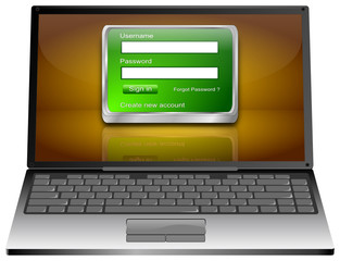 Laptop Computer with Login Screen - 3D illustration