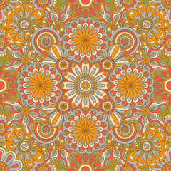 Floral background made of many doodle flowers. Seamless pattern. Vector illustration.