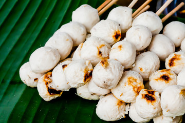 Grilled meatball fast food in market Thailand.