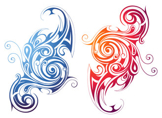 Fire and water themed swirls