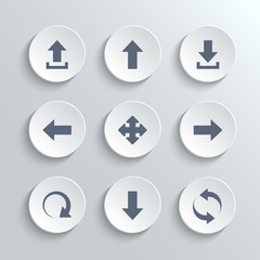 Arrows icons set - vector white round buttons